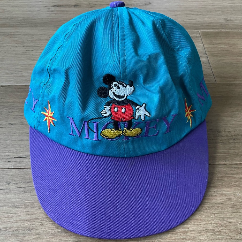 Vintage Disney Mickey Mouse Embroidered Cap - Teal and Purple